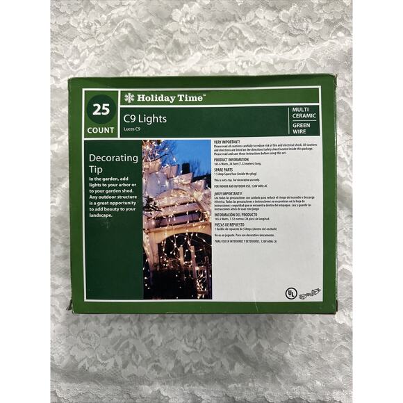 Holiday Time C9 Multi-Color Ceramic Lights 25ct Indoor Outdoor Christmas 24 feet - Picture 2 of 6